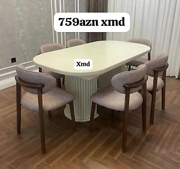 Yemək otağı üçün dəst – masa və 6 ədəd stul - Masa: oval formalı