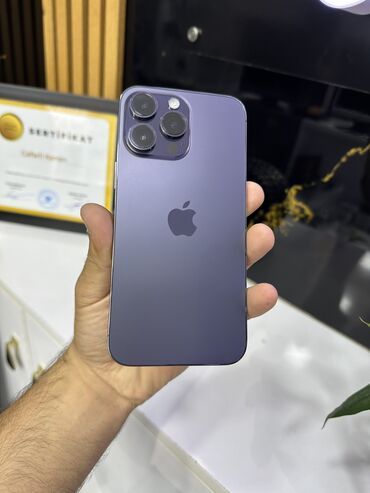 Apple iPhone: IPhone 14 Pro Max, 256 GB, Deep Purple, Zəmanət, Barmaq izi, Face ID