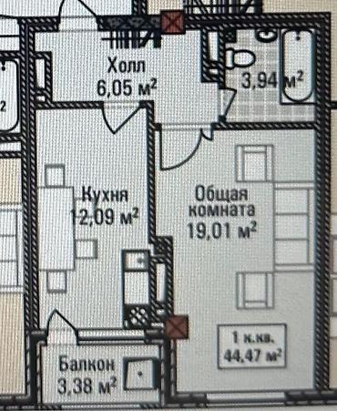 12: 1 комната, 45 м², Ошский рынок / базар Элитка, 12 этаж, ПСО (под самоотделку) — 3