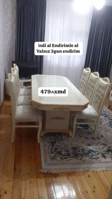 Masa və oturacaq dəstləri: Qonaq otağı üçün, Yeni, Açılmayan, Dördbucaq masa, 6 stul