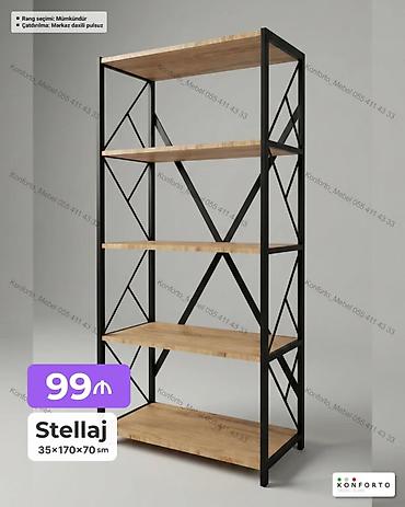 stelaj polka: Sənaye üslublu stellaj - Ölçü: 35 × 170 × 70 sm - Material: qara — 1