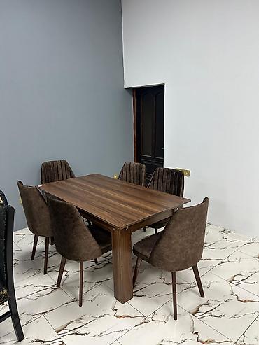 Yemək otağı dəsti – 1 masa + 6 stul - Masa: düzbucaqlı forma, taxta