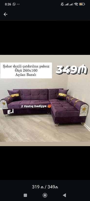 mebel sandiqlar: - Məhsul: Künc divan - Ölçü: 260 x 160 sm - Mexanizm: Açılan, bazalı — 1