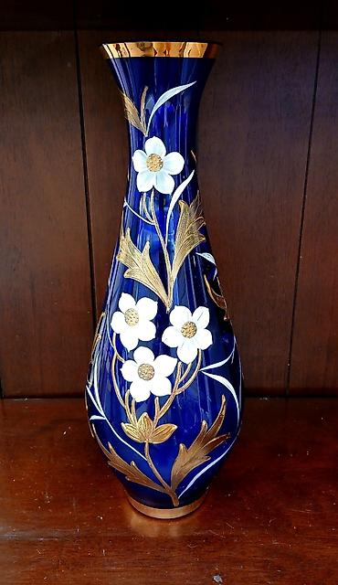 flowers: Кобальтовая ваза из богемского стекла производство Чехия, 1980 год а — 6