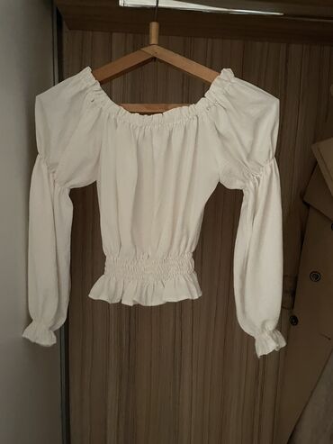 длинная белая блузка: Блузка, Крестьянка, Однотонный