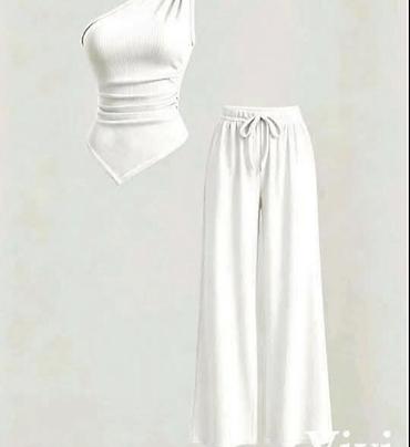 marka only: Komplet majica u pero na jedno rame nacigovana i siroke pantalone sa — 3
