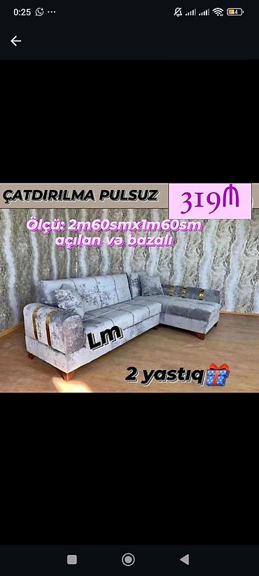 Диваны: Künc divan – açılan və bazalı model - Ölçü: 2 m 60 sm x 1 m 60 sm - — 1