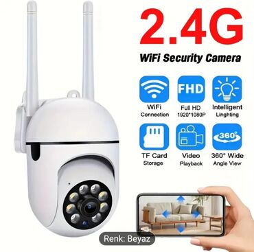 tv wifi qosmaq: 2.4G WiFi Təhlükəsizlik Kamerası – Ağ rəng Xüsusiyyətlər: - 2.4 GHz