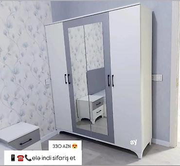 bıldırcın eti: Məhsul: Güzgülü 4 qapılı paltar dolabı - Rəng: Ağ və boz kombinasiya — 1