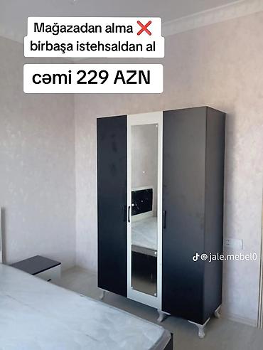 Dolablar: Yeni, 3 qapılı, Güzgülü, Qara, Açılan, Düz dolab — 1