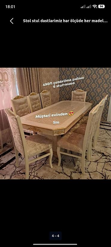 salon stullari: Qonaq otağı üçün, Yeni, Dördbucaq masa, 6 stul — 1