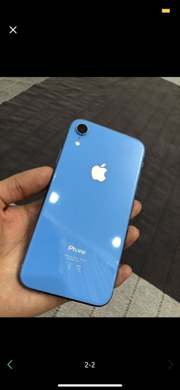 Apple iPhone: IPhone Xr, Б/у, 64 ГБ, Синий, Зарядное устройство, Защитное стекло, Чехол, 76 %