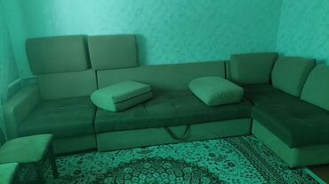 угловой диван с ящиками: Угловой диван, цвет - Коричневый, Б/у