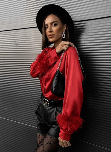 Košulje: One size, Saten, Jednobojni, bоја - Crvena — 1