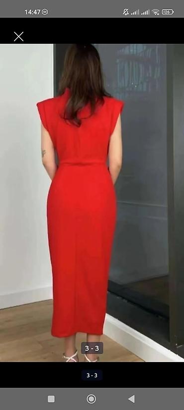 Qadın geyimləri: Qırmızı midi don – zərif və eleqant siluet - Model: bel vurğulu — 2