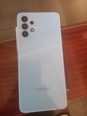 kamerasız telefonlar: Samsung Galaxy A32, 32 GB, rəng - Göy, Barmaq izi, İki sim kartlı, Sənədlərlə