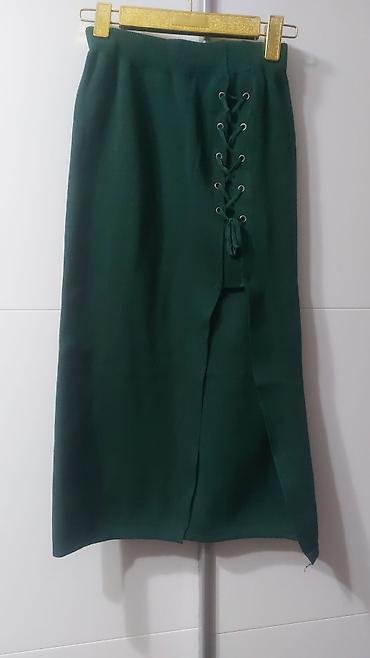 Ətəklər: Tünd yaşıl rəngli trikotaj ətək - Model: Midi uzunluqda, düz kəsim - — 2
