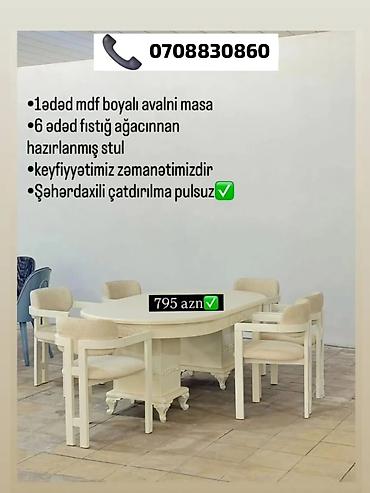 kalistamon agaci: Ağ rəngdə yemək dəsti: - 1 ədəd MDF boyalı oval masa - 6 ədəd fıstıq — 1