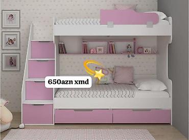 xam mdf: Uşaq otağı üçün ikimərtəbəli çarpayı dəsti - Rəng: ağ/çəhrayı — 1
