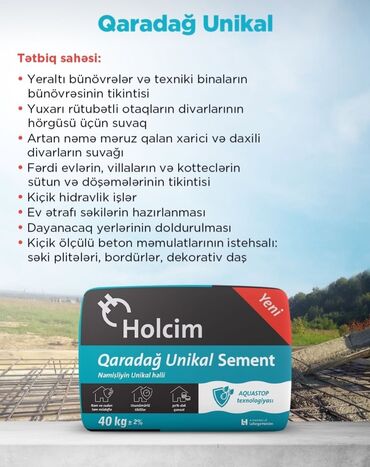 Sement: Holcim Sement, M-400, A-klass, Kredit var, Pulsuz çatdırılma — 2