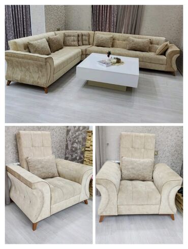 pufik divan: Б/у, Угловой диван, 2 кресла, Пуфик, С подъемным механизмом, Раскладной