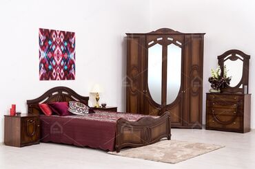 белорусская мебель спальный гарнитур: Спальный гарнитур, Двуспальная кровать, Шкаф, Трюмо, Б/у