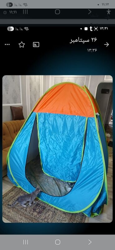 Çadırlar: Pop-up tipiya düşərgə çadırı - Rəng: göy-sitron kənarlı, narıncı — 6