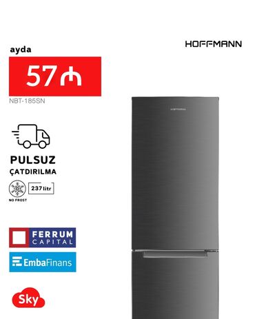 soyuducu matoru satilir: Yeni 2 qapılı Hoffman Soyuducu Satılır, rəng - Boz, Kredit var