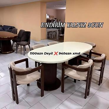 Yemək otağı üçün modern masa–stul dəsti - Dəst: 1 ədəd oval masa + 6