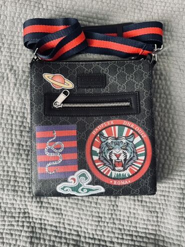 барсетка мужская: Классическая сумка, Gucci, Материал: Комбинированный материал, Застежка на молнии, Мужские