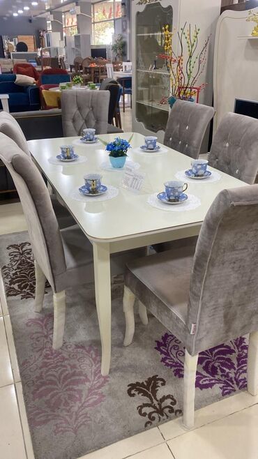 Qonaq otağı üçün, Yeni, Açılan, Dördbucaq masa, 6 stul