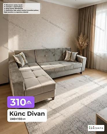 Künc divan – 240×150 sm - Mexanizm: açılan, bazalı (yataq funksiyası