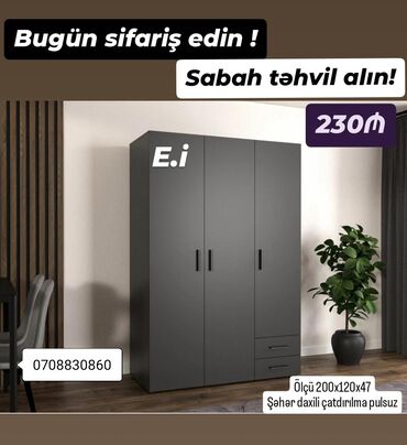 Dolablar: Yeni, Açılan, 3 qapılı Qarderob, paltar dolabı