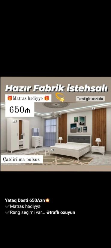tek adamliq yataq: İkinəfərlik çarpayı, Dolab, Termo, 2 tumba, Azərbaycan, Yeni