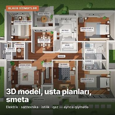 kend evlerinin dizayni: Eskiz layihə və çertyoj xidməti Çertyoja daxildir: ✔ Mərtəbə planı — — 3