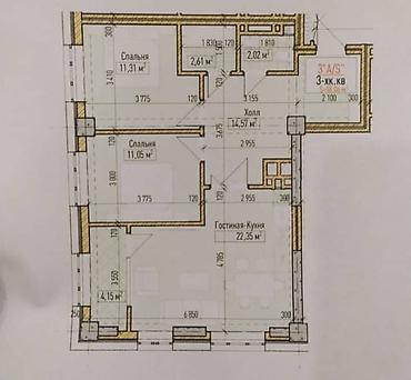 Продажа квартир: 3 комнаты, 68 м², Асанбай мкр Элитка, 12 этаж, ПСО (под самоотделку) — 2
