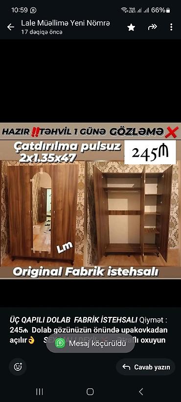 Sifarişlə dolablar: Düz dolab, Yataq otağı üçün, Açılan, Quraşdırıla bilən, 3 qapılı — 2