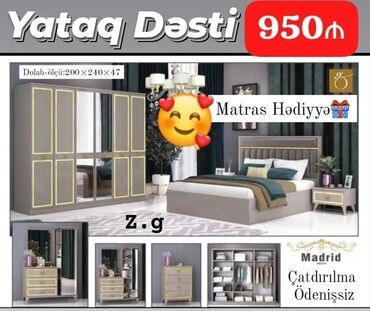 Sifarişlə divanlar: İkinəfərlik çarpayı, Dolab, Termo, 2 tumba, Azərbaycan, Yeni