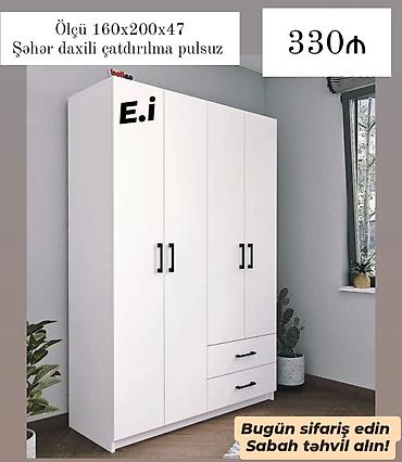 sirmə: Ağ rəngli 4 qapılı paltar şkafı - Ölçü: 160×200×47 sm - Daxili — 1