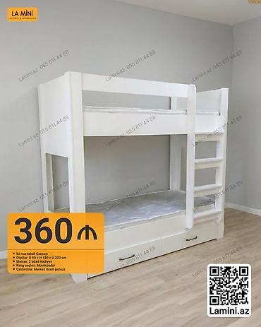 Mebel: İki mərtəbəli çarpayı – La Mini - Material: ağ rəngli korpus, möhkəm — 1
