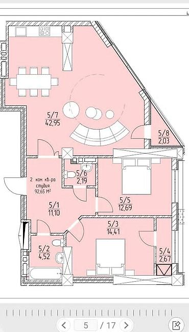ayar group 3: 3 комнаты, 91 м², Мадина Элитка, 12 этаж, ПСО (под самоотделку) — 3