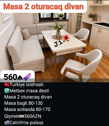Türkiyə istehsalı mətbəx masa dəsti. - Dəst tərkibi: masa + 2