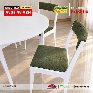 tek stul: Mətbəx üçün, Yeni, Açılmayan, Yumru masa, 4 stul — 6