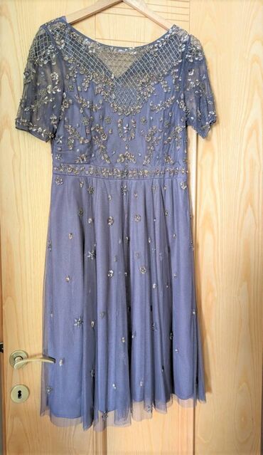 haljina zimska: XL (EU 42), bоја - Lila, Večernji, maturski, Kratkih rukava