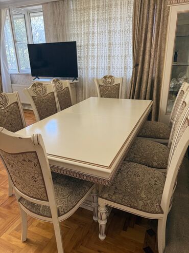 купить круглый стеклянный стол на кухню: Для гостиной, Нераскладной, Прямоугольный стол, 6 стульев