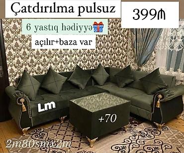 modern stol stullar: Künc divan dəsti – zeytun-yaşıl rəngdə, klassik naxışlı dizayna — 1