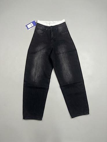 cins walvar: Qadın üçün qara rəngli yüksək belli denim şalvar - Model — 1