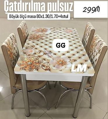 Mətbəx dəsti – böyük ölçülü masa və 4 stul Xüsusiyyətlər: - Masa