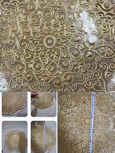 Qızılı naxışlı şüşə meyvə/qəlyanaltı qabı - Material: qalın, şəffaf
