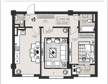 Продажа квартир: 2 комнаты, 69 м², Элитка, 8 этаж, Евроремонт